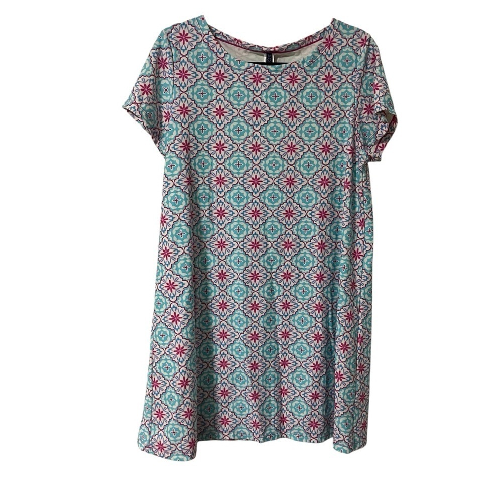 Size Large Floral Patterned Swim Dress Teal Pink modest coverup summer beach